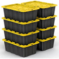 8 PACK of Medium 12 Gallon Plastic Storage Bin Tote Organizing Container with Ultra Durable Secure Latching Lids Stackable Extra Strength Clear with Built in Handle - Black and Yellow – Stackable Organization for Streamlined Everyday Routines