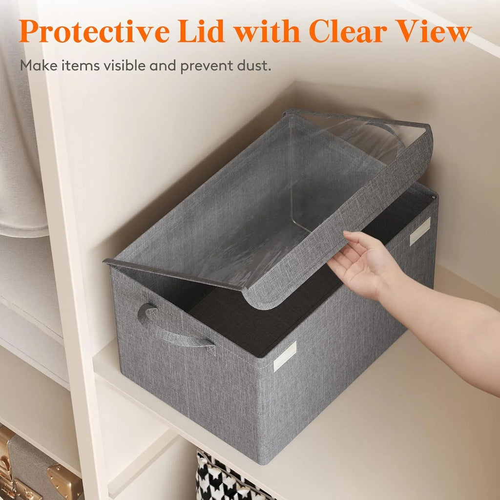 Fabric Storage Boxes 6 Pcs Stackable Storage Bins with Clear Lids Foldable Oxford Cloth Cube Closet Organizer Baskets Clothes Containers for Towels Blankets Books Light Grey-Large – Foldable Space-Saving Design for Streamlined Everyday Routines