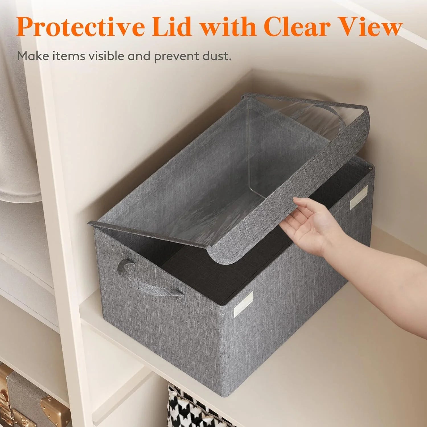 Fabric Storage Boxes 6 Pcs Stackable Storage Bins with Clear Lids Foldable Oxford Cloth Cube Closet Organizer Baskets Clothes Containers for Towels Blankets Books Light Grey-Large – Foldable Space-Saving Design for Streamlined Everyday Routines