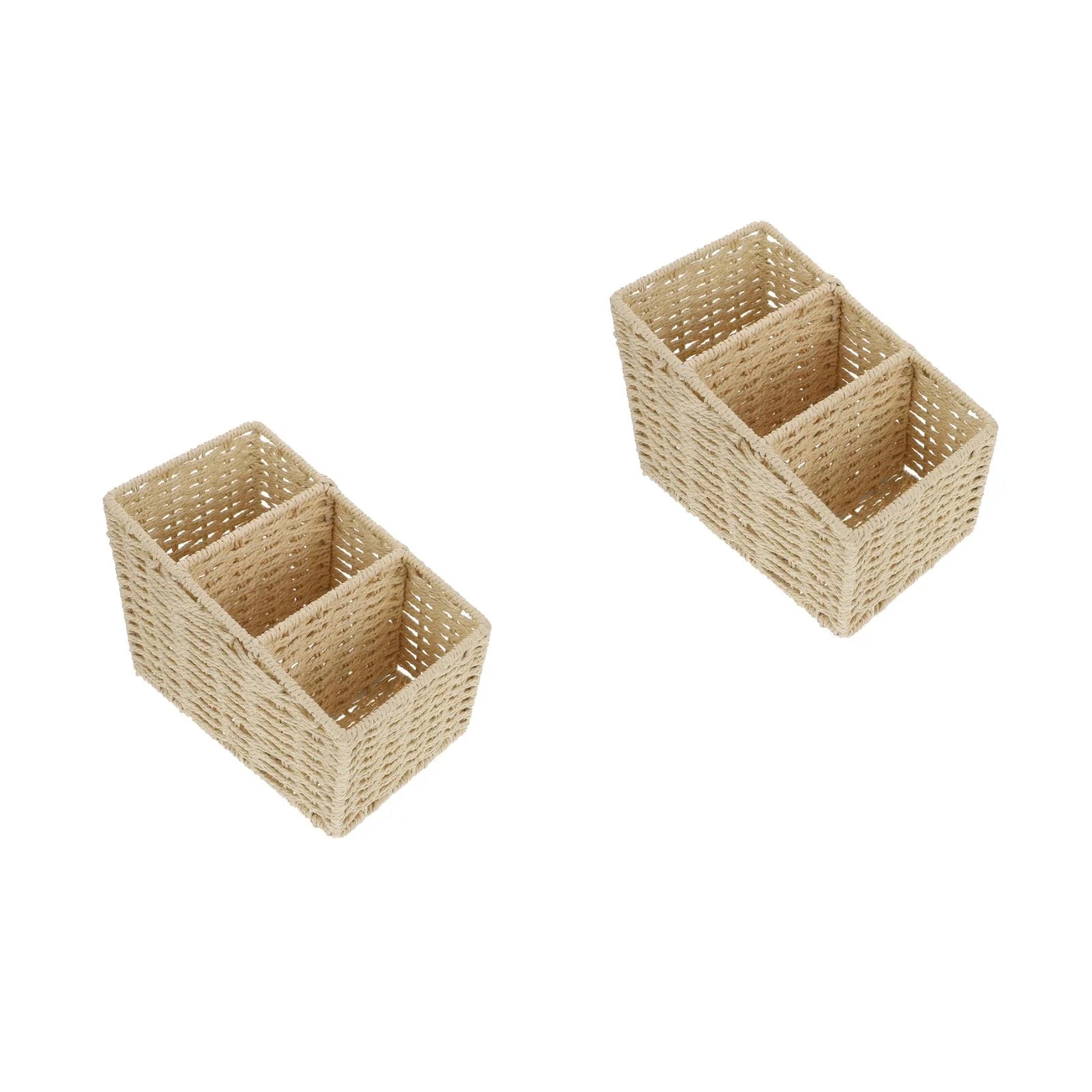2pcs Woven 3 Compartments Woven Storage Box Bin Makeup Container Cube Organizer Divider for Home Bathroom Bedroom Closet Table Remote Beige – Multiroom Organization Format for Streamlined Everyday Routines