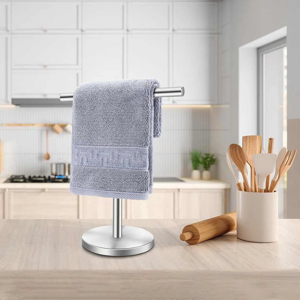 T-Shape Bath Hand Towel Holder Stand Stainless Steel Free Standing Hand Towel Rack with Heavy Base for Bathroom Kitchen & Countertop Silver 2 Pack – Durable Stainless Steel Construction for Streamlined Everyday Routines