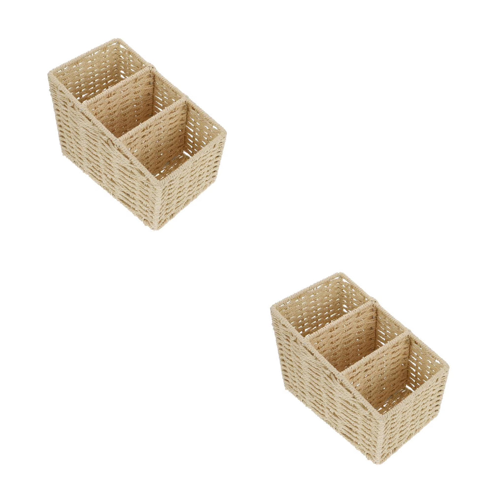 2pcs Woven 3 Compartments Woven Storage Box Bin Makeup Container Cube Organizer Divider for Home Bathroom Bedroom Closet Table Remote Beige – Everyday Household Format for Streamlined Everyday Routines