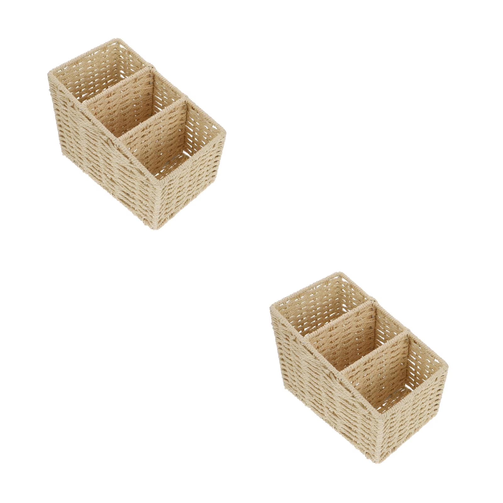 2pcs Woven 3 Compartments Woven Storage Box Bin Makeup Container Cube Organizer Divider for Home Bathroom Bedroom Closet Table Remote Beige – Multiroom Organization Format for Streamlined Everyday Routines