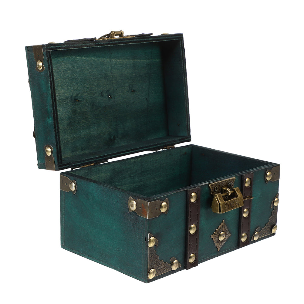 Wooden Storage Box Keepsake Stash Photo Treasure Chest Crate Dark Green – Natural-Look Construction for Streamlined Everyday Routines