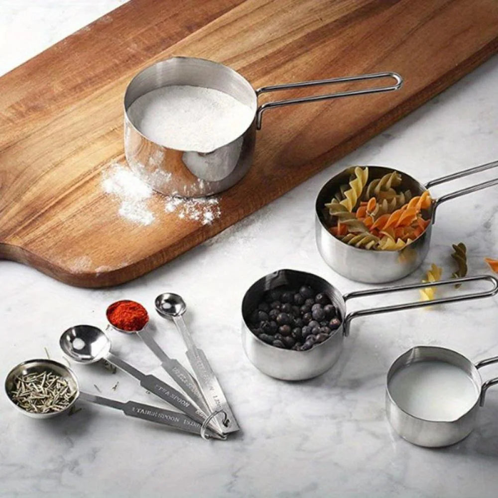 Stainless Steel Measuring Spoons and Measuring Cups Kitchen Tools for Drying and Liquid Ingredients Cooking and Baking Categories Measuring Spoons Measuring Cups Scale Bowls – Durable Stainless Steel Construction for Streamlined Everyday Routines