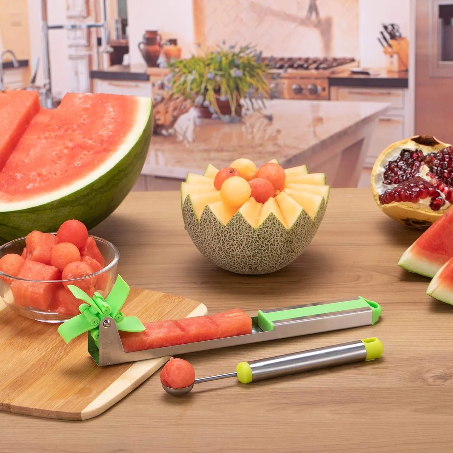 Watermelon Windmill Cutter Slicer Stainless Steel Shape Fruit Tools Quickly Cut Tool Kitchen Gadgets with Melon Scoop – Durable Stainless Steel Construction for Streamlined Everyday Routines