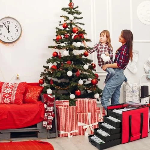 Christmas Ornament Storage Containers -Holds Up to 100 Holiday Ornaments with 5 Removable Trays Large Storage Box with Clear Covered Top & Sturdy Handles – Clear-View Organization for Streamlined Everyday Routines