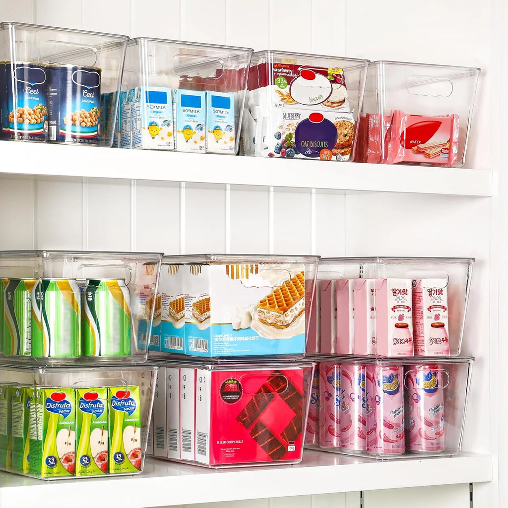 Clear Stackable Storage Bins with Lids Large Plastic Containers with Handle for Pantry Organizer and Storage,Suitable for Bathroom,Cabinet,Kitchen,Fridge,Closet Organization – Stackable Organization for Streamlined Everyday Routines