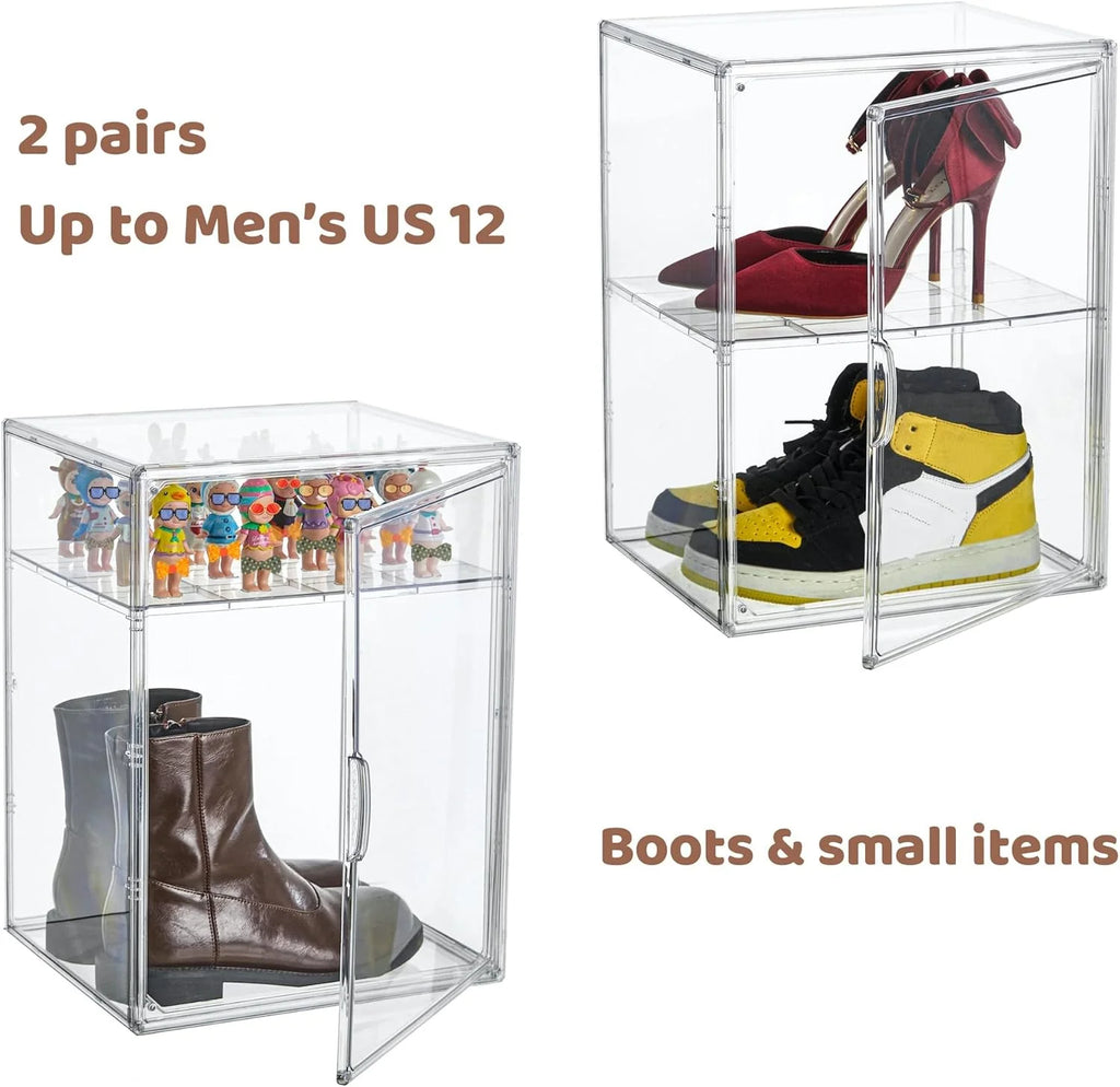 XXX-Large Clear Acrylic Display Case Boot Shoe Storage Boxes With An Adjustable Divider,2 Pack 2 Tiers Clear Plastic Stackable Storage Bins With Lids Big Display Acrylic Box With Magnetic Door – Everyday Household Format for Streamlined Everyday Routines