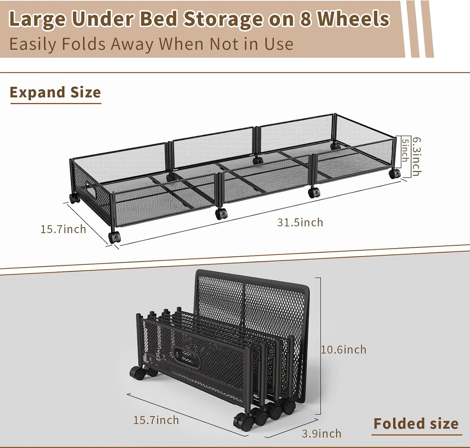 47.2'' Long Under Bed Storage on Wheels 57.6L Large Capacity Rolling Under the Bed Storage Containers Tool-Free Assembly Foldable Underbed Shoes Clothes Toy Drawers – Multiroom Organization Format for Streamlined Everyday Routines