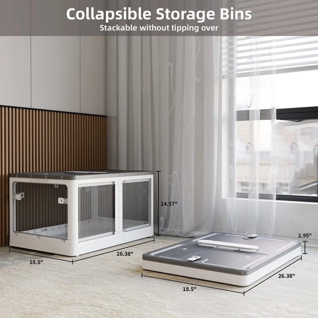 384QT 3-Pack Transparent Stackable Storage Bins with 5 Doors to Open with Wheels Folding Plastic Craft Containers Large Closet Organizers Box for Bedrooms Living Rooms Study Kids' Toys White – Stackable Organization for Streamlined Everyday Routines