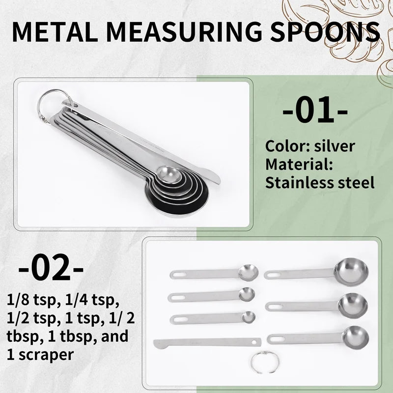 Stainless Steel Measuring Spoons Cups Set Small Tablespoon Teaspoons Set 6 with Bonus C4662 – Durable Stainless Steel Construction for Streamlined Everyday Routines
