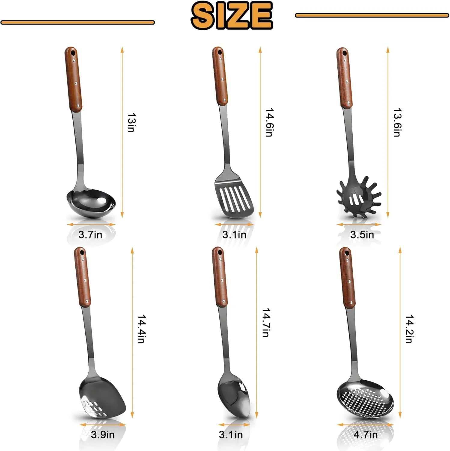 Stainless Steel Cooking Utensils Set Mirror Polished 6 Pieces Kitchen Utensils Set Kitchen Tools Set With Wooden Handle Non-Stick Heat Resistant,Dishwasher Suitable Easy to Clean – Convenient Carry Handles for Streamlined Everyday Routines