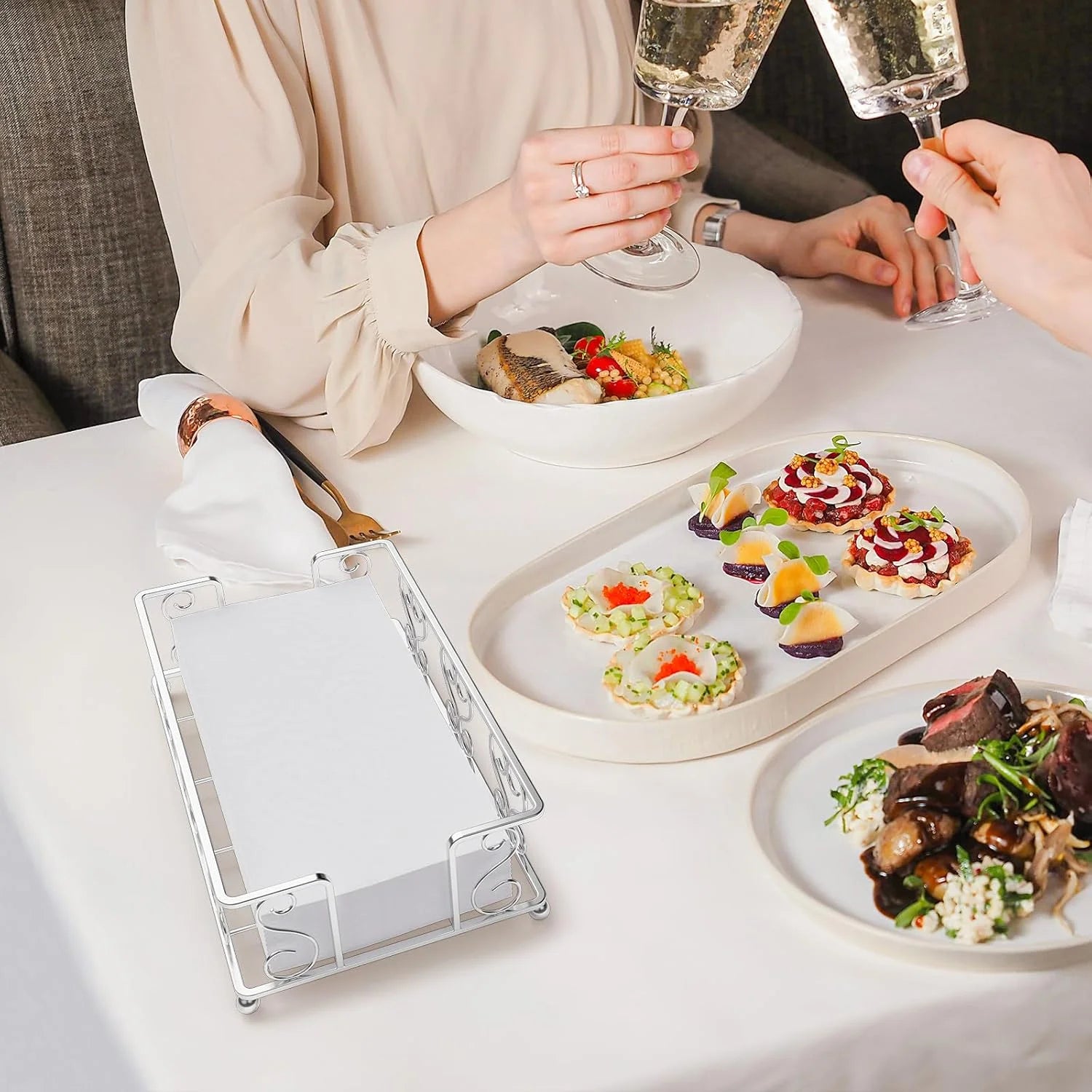 Napkin Holder & Guest Towel Tray - Stainless Steel Disposable Paper Towel Dispenser for Bathroom Table Kitchen Countertop Dinner Table Vanity – Durable Stainless Steel Construction for Streamlined Everyday Routines