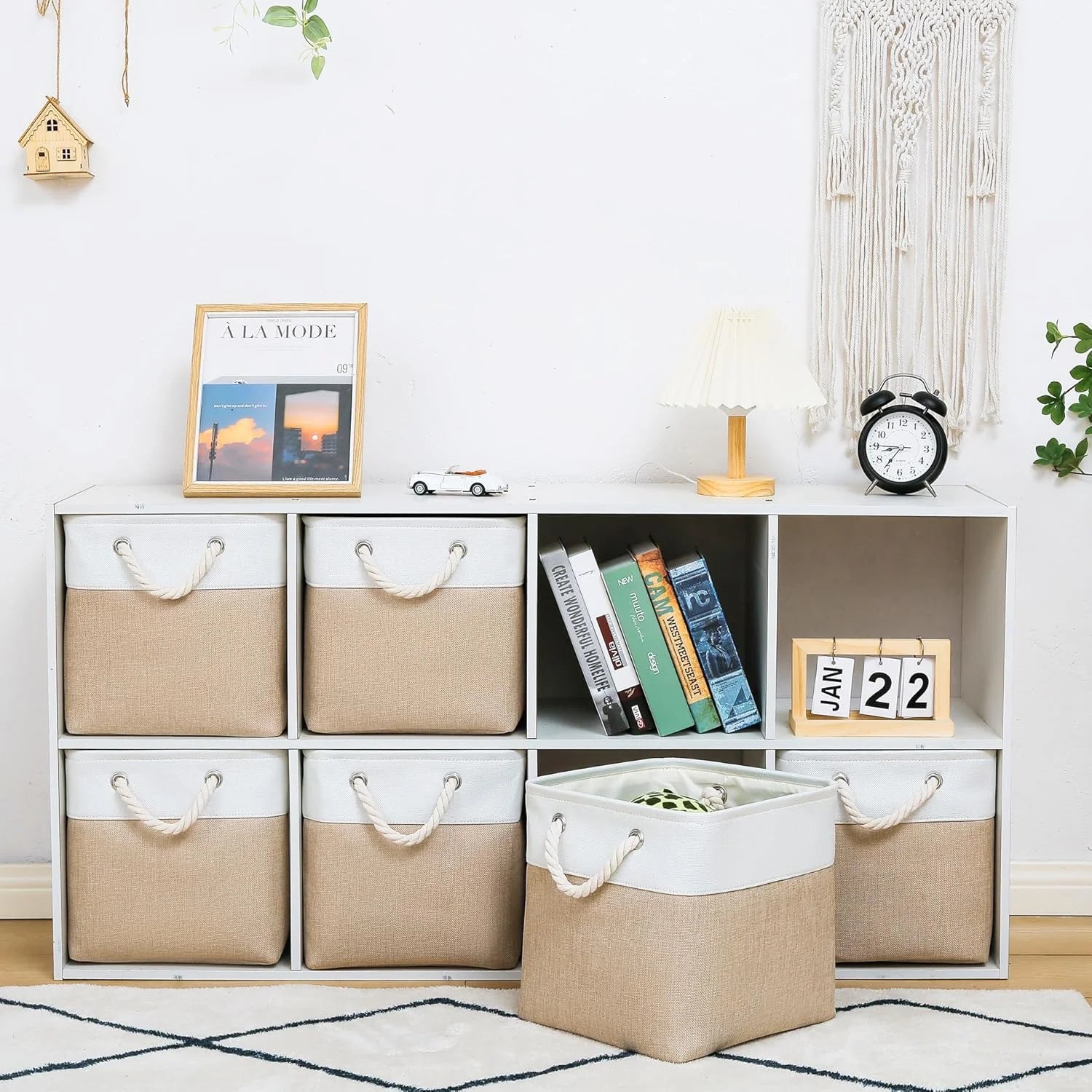 11 x 11 Inch Storage Cubes 6 Pack Large Collapsible Fabric Storage Bin White&Beige – Foldable Space-Saving Design for Streamlined Everyday Routines