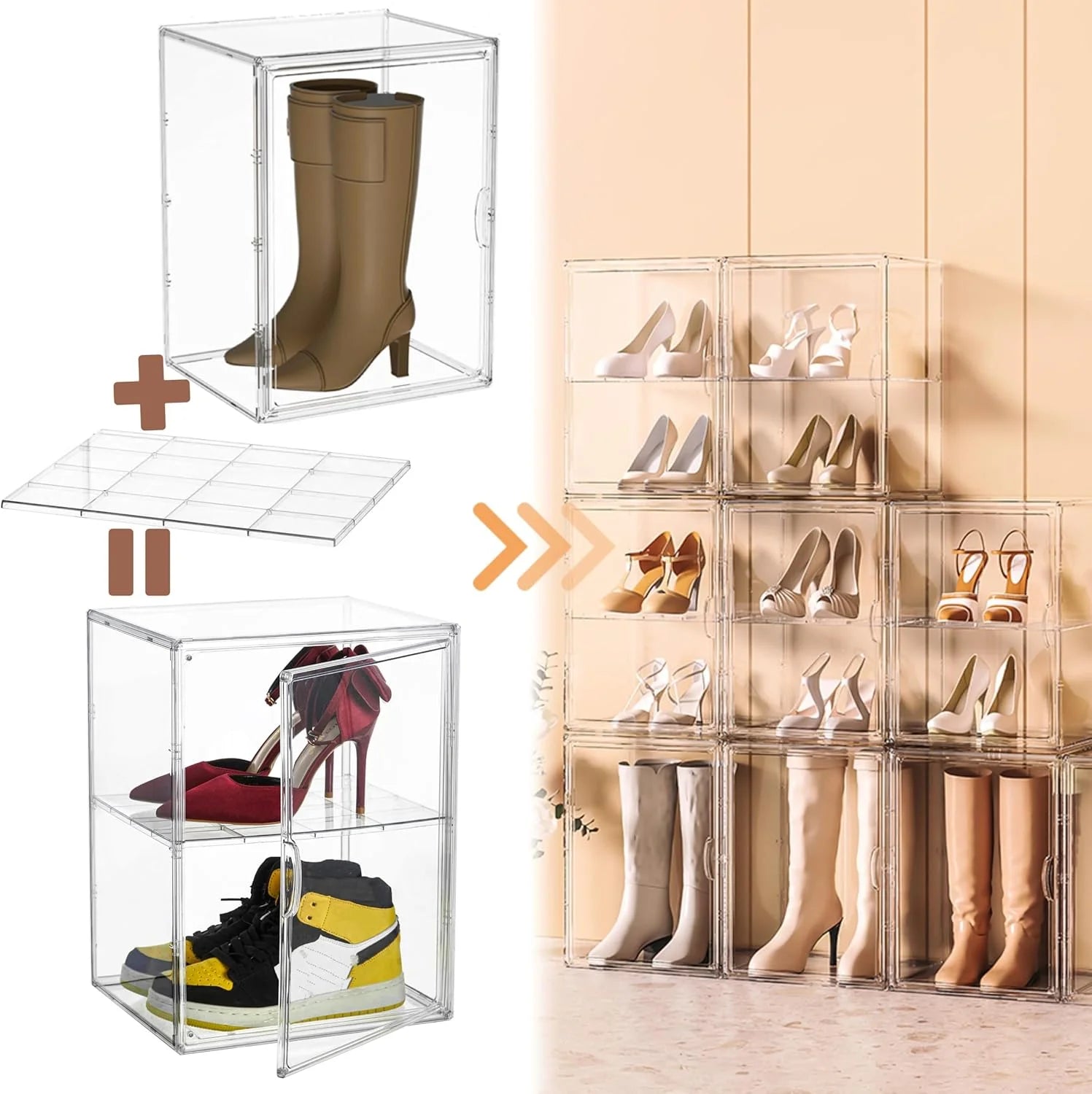XXX-Large Clear Acrylic Display Case Boot Shoe Storage Boxes With An Adjustable Divider,2 Pack 2 Tiers Clear Plastic Stackable Storage Bins With Lids Big Display Acrylic Box With Magnetic Door – Everyday Household Format for Streamlined Everyday Routines