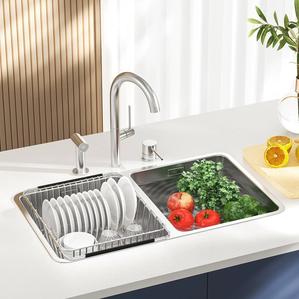 Dish Drying Rack in-Sink 304 Stainless Steel Dish Drainer with Stainless Steel Silverware Holder Over Inside Sink-Adjustable – Durable Stainless Steel Construction for Streamlined Everyday Routines