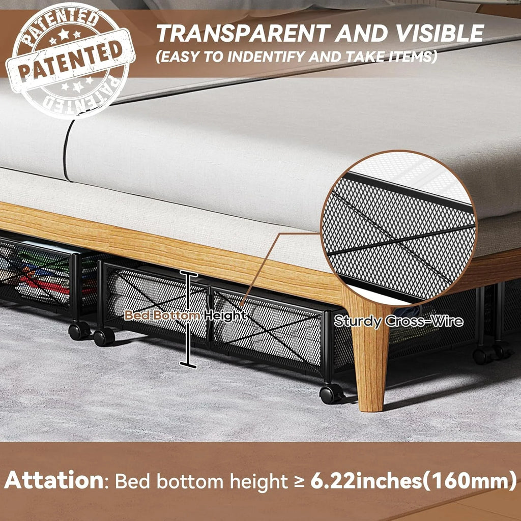 Under Bed Storage Containers with Wheels - Shoe Storage Organizer Drawer Tool-free Assembly Metal Underbed Storage for Bedroom Clothes Shoes Blankets - 2Pack – Everyday Household Format for Streamlined Everyday Routines