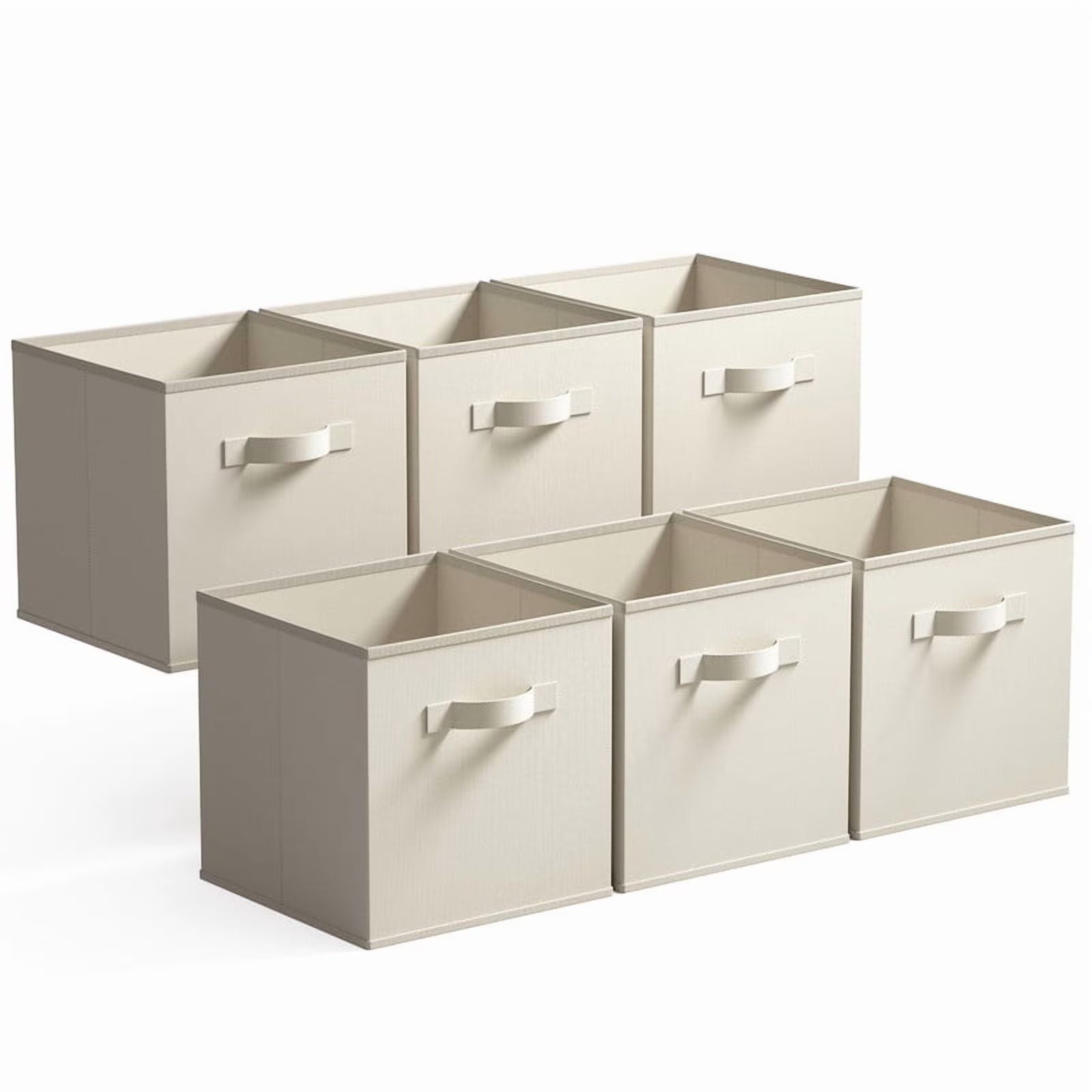 13 Inch Fabric Storage Cubes - Sturdy Collapsible Storage Bins & Handle，Storage Organizer for Organizing Beige Storage Baskets 6-Pack – Multiroom Organization Format for Streamlined Everyday Routines