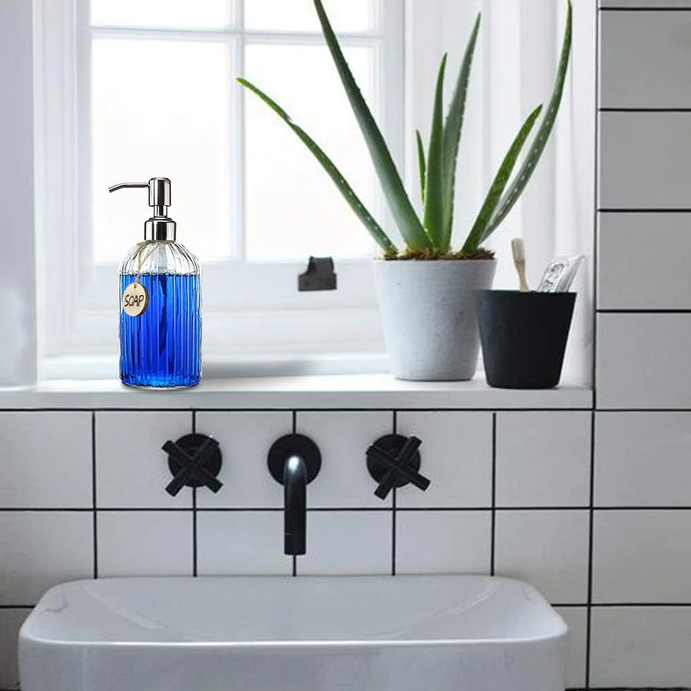 18 Oz Clear Glass Soap Dispenser with Rust-resistant Stainless Steel Pump Refillable Liquid Hand soap Dispenser for Bathroom Well-crafted Kitchen Soap Dispenser – Clear-View Organization for Streamlined Everyday Routines