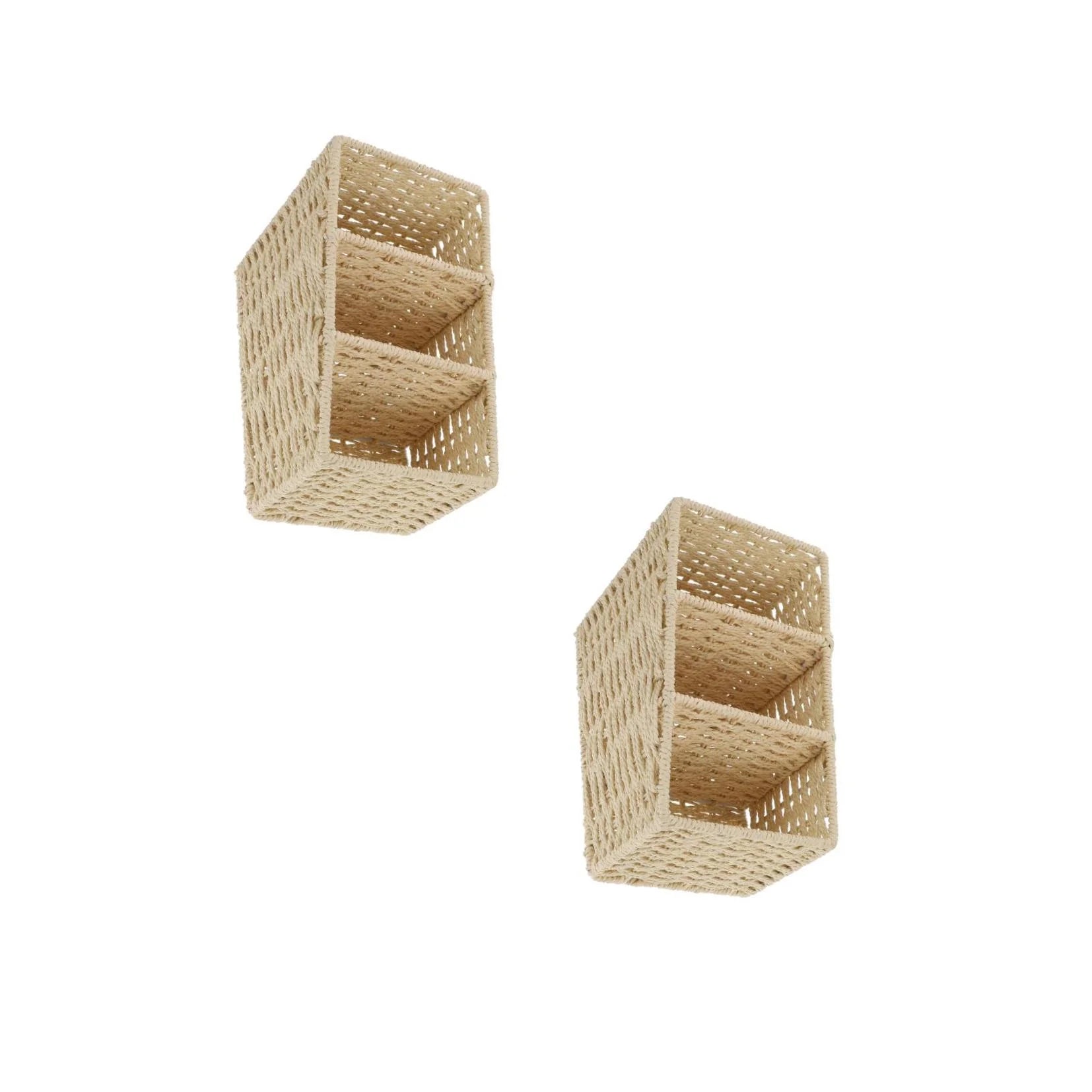 2pcs Woven 3 Compartments Woven Storage Box Bin Makeup Container Cube Organizer Divider for Home Bathroom Bedroom Closet Table Remote Beige – Multiroom Organization Format for Streamlined Everyday Routines