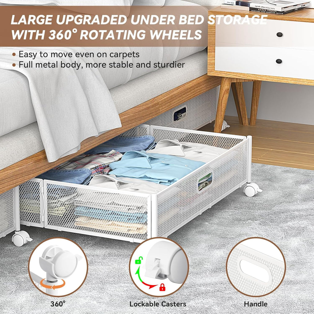 Under Bed Storage Containers with Wheels - Shoe Storage Organizer Drawer Tool-free Assembly Metal Underbed Storage Containers for Bedroom Clothes Shoes Blankets - 2Pack – Everyday Household Format for Streamlined Everyday Routines
