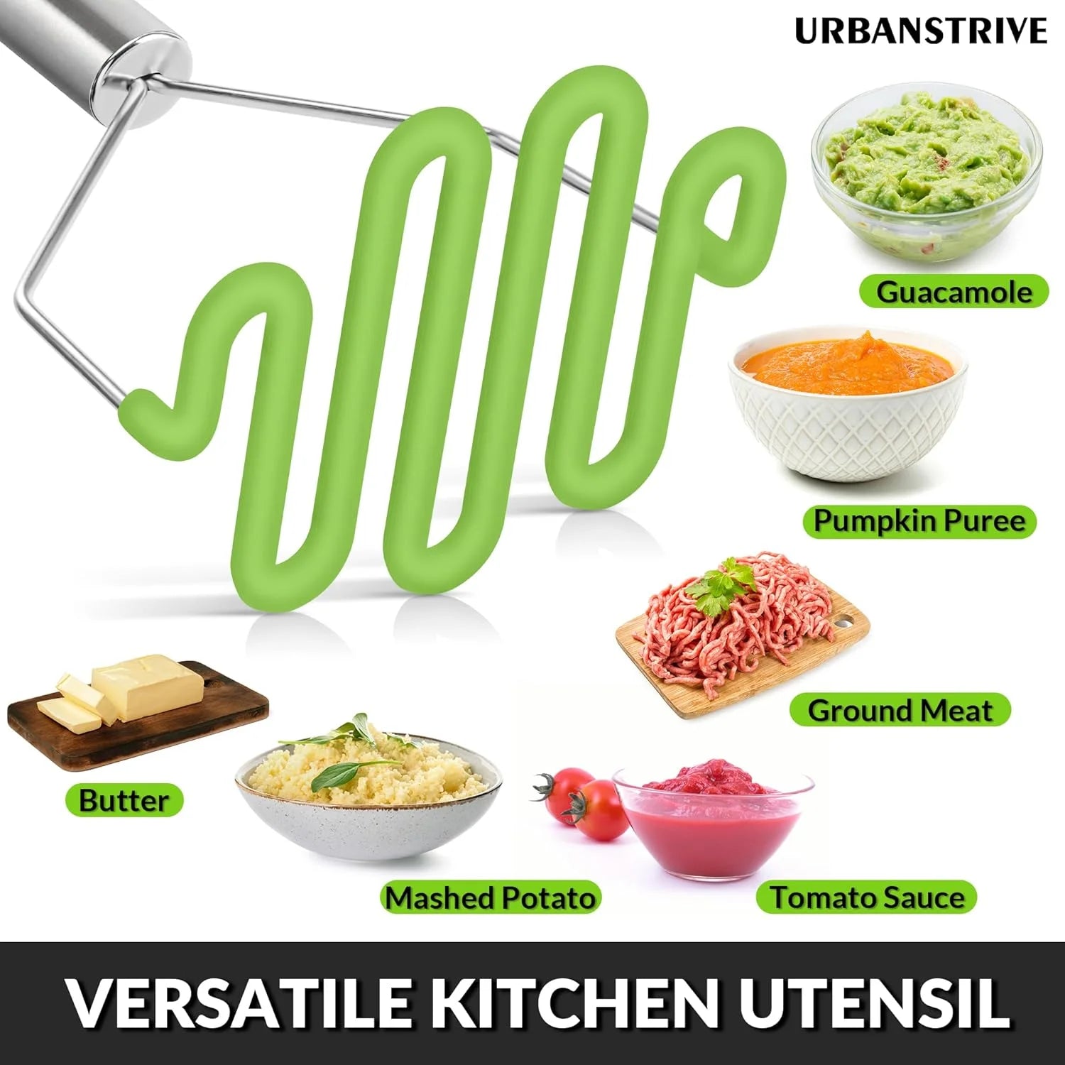 Non-Scratch Silicone Potato Masher Kitchen Tool Potatoes Masher Potato Masher Stainless Steel Wrapped In Well-crafted Silicone Potato Smasher – Durable Stainless Steel Construction for Streamlined Everyday Routines