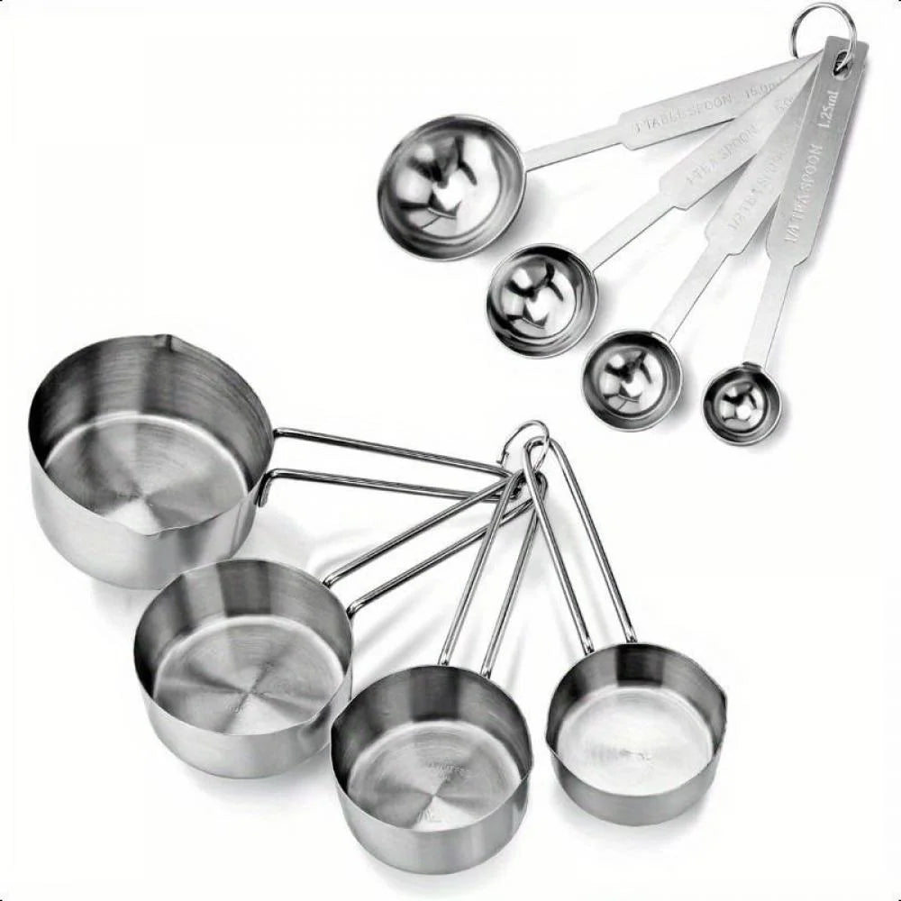 Stainless Steel Measuring Spoons and Measuring Cups Kitchen Tools for Drying and Liquid Ingredients Cooking and Baking Categories Measuring Spoons Measuring Cups Scale Bowls – Durable Stainless Steel Construction for Streamlined Everyday Routines