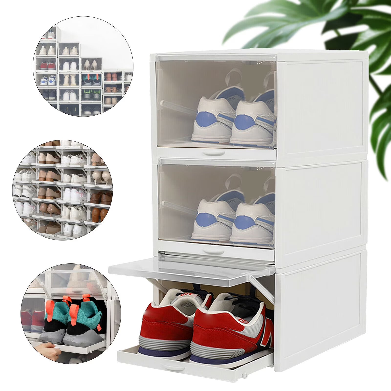 3pcs Foldable Shoe Box Push Drawer Type Storage Organizer Shoe Box Clear Cover Stackable Shoe Storage Box Gray Sneaker Case Stackable Container W/Drawer Push Pull Transparent Shoe Box – Foldable Space-Saving Design for Streamlined Everyday Routines