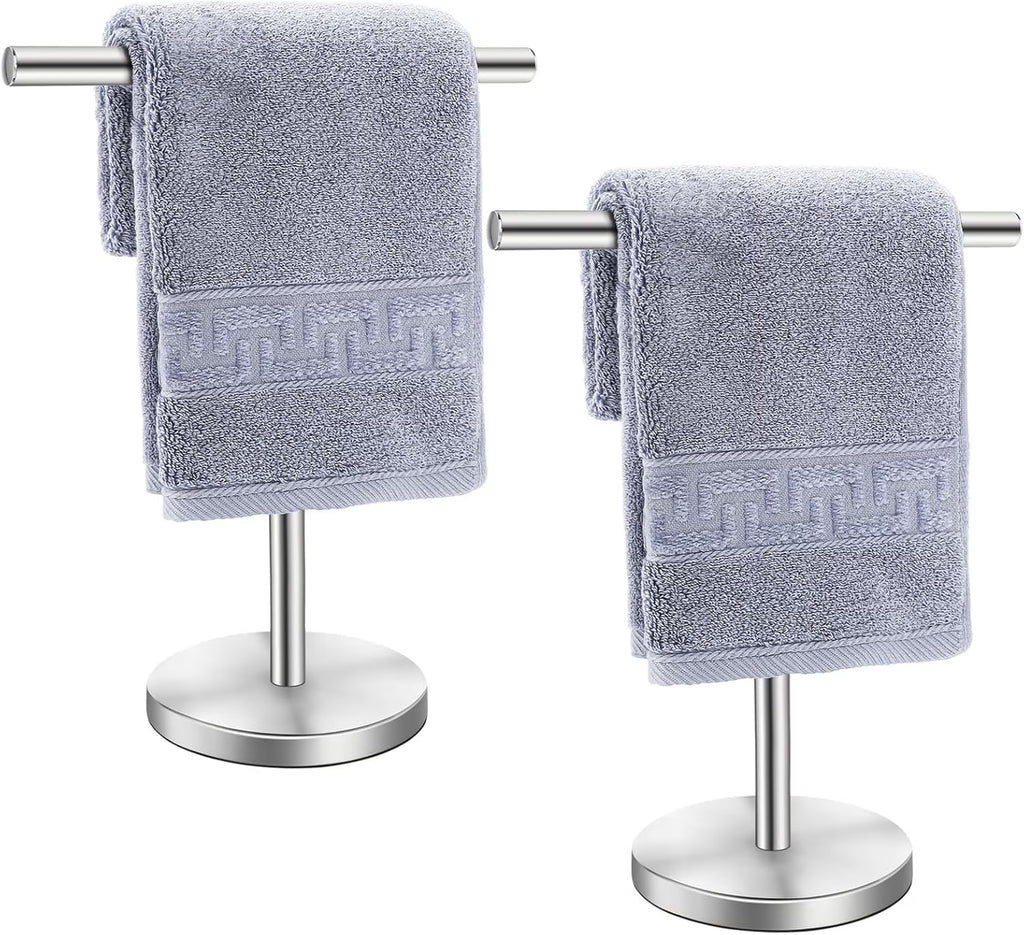 T-Shape Bath Hand Towel Holder Stand Stainless Steel Free Standing Hand Towel Rack with Heavy Base for Bathroom Kitchen & Countertop Silver 2 Pack – Durable Stainless Steel Construction for Streamlined Everyday Routines