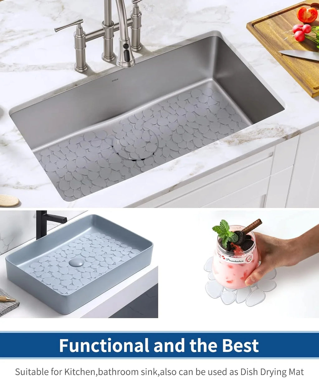 Bligli Pebble Sink Mat 2-Pack - PVC Kitchen Protector for Stainless Steel/Ceramic Dish Drying Mat for Dishes 15.7" x 11.8" Clear – Clear-View Organization for Streamlined Everyday Routines