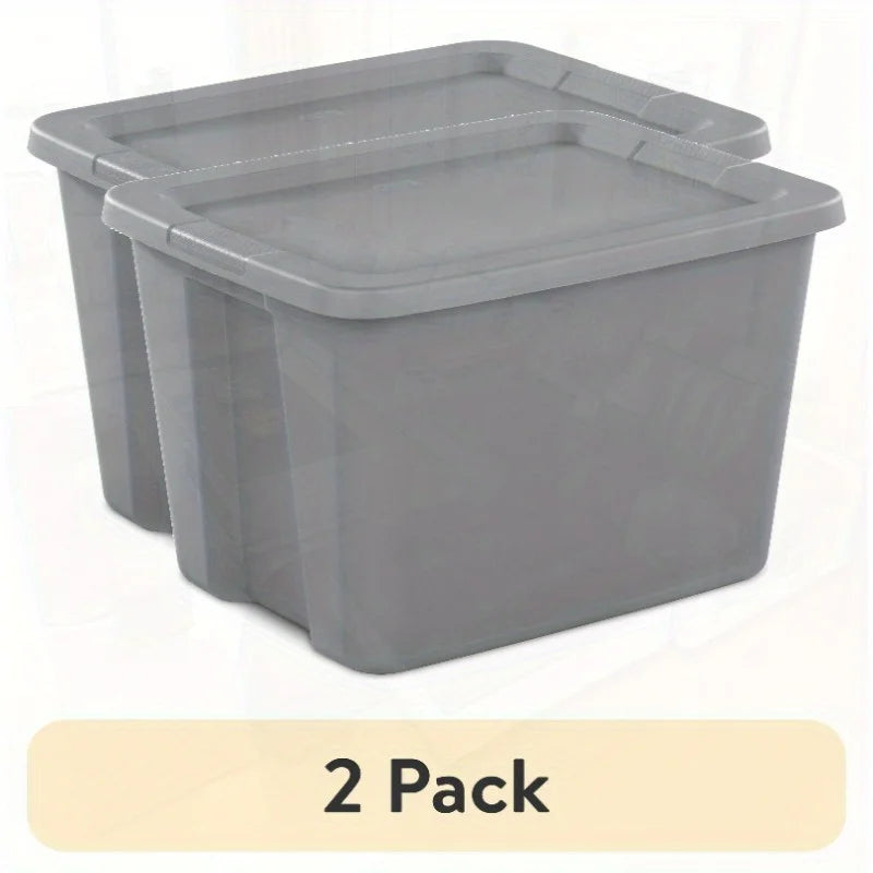2-Pack 18 Gallon Heavy-Duty Plastic Storage Bins with Snap-On Lids - Durable Stackable Gray Organizers for Home Garage Pantry & Office - Space-Saving Rectangular Design with Reinforced Handles – Stackable Organization for Streamlined Everyday Routines