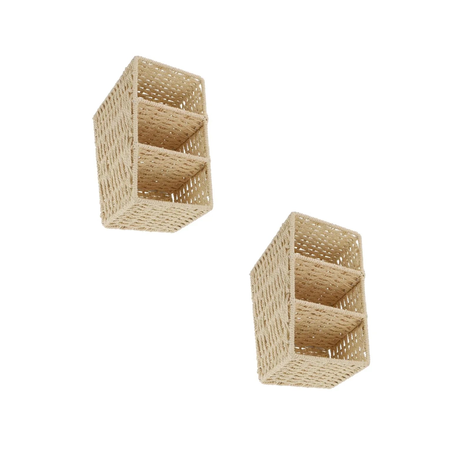 2pcs Woven 3 Compartments Woven Storage Box Bin Makeup Container Cube Organizer Divider for Home Bathroom Bedroom Closet Table Remote Beige – Everyday Household Format for Streamlined Everyday Routines