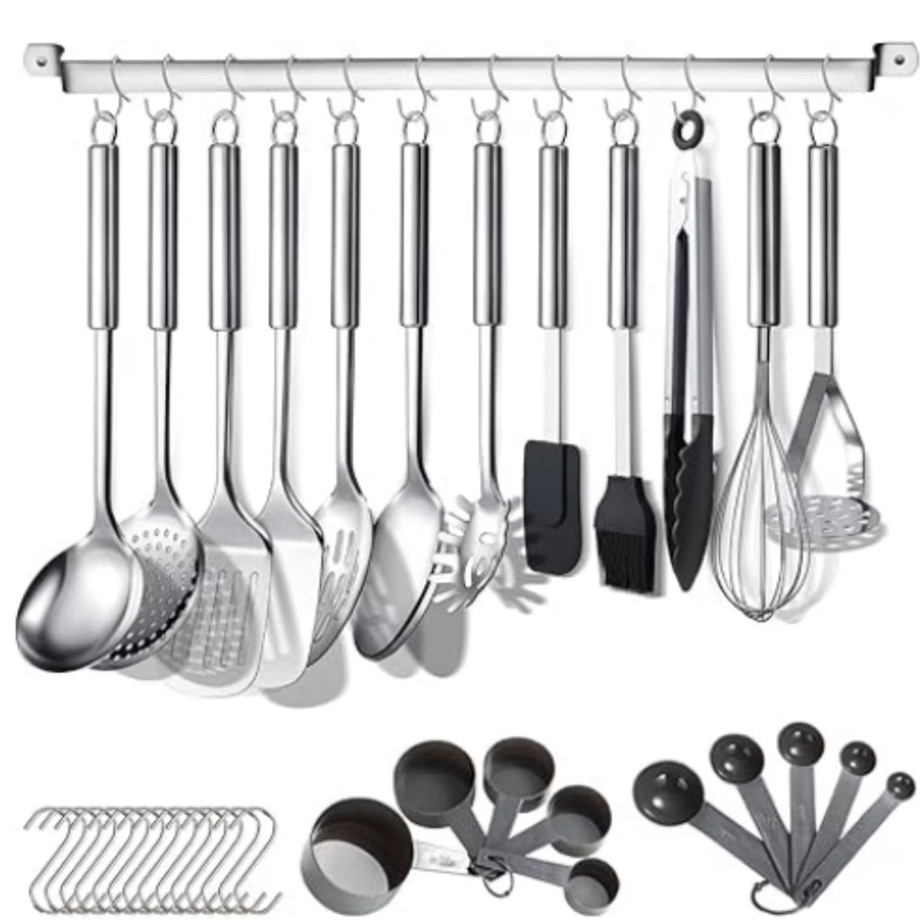 Kitchen Utensils Set 38 Pieces Stainless Steel Cooking Utensils Set Kitchen Gadgets Cookware Kitchen Tool Set with Utensil Holder Rack And Hooks For Hanging Dishwasher Suitable – Space-Saving Hanging Design for Streamlined Everyday Routines