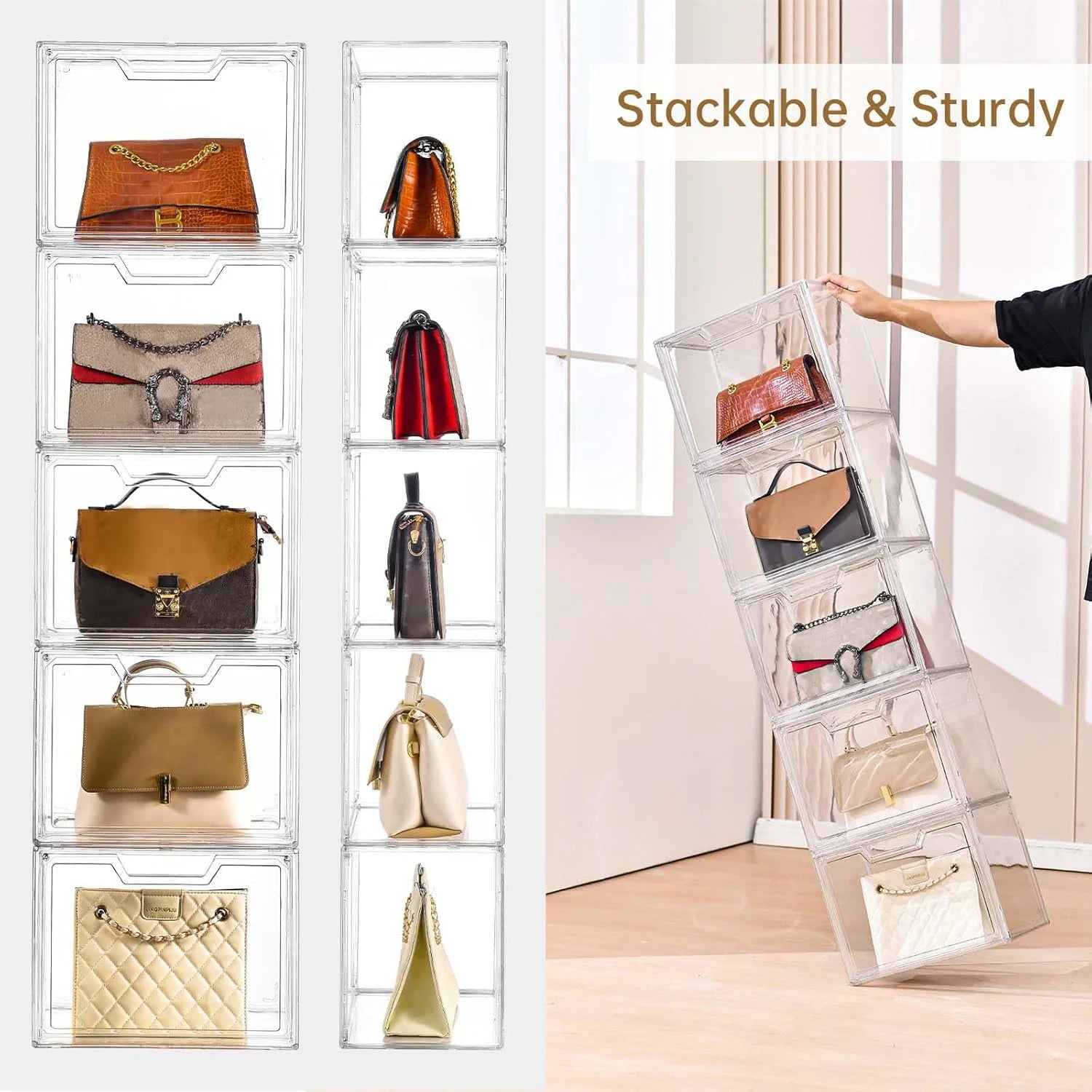 3 Pack Clear Storage Bins with Lids Storage Containers with Magnetic Door Stackable Acrylic Display Case for Handbags Cosmetic Multifunctional Storage Boxes for Dorm Living Room Bedroom Storage – Stackable Organization for Streamlined Everyday Routines