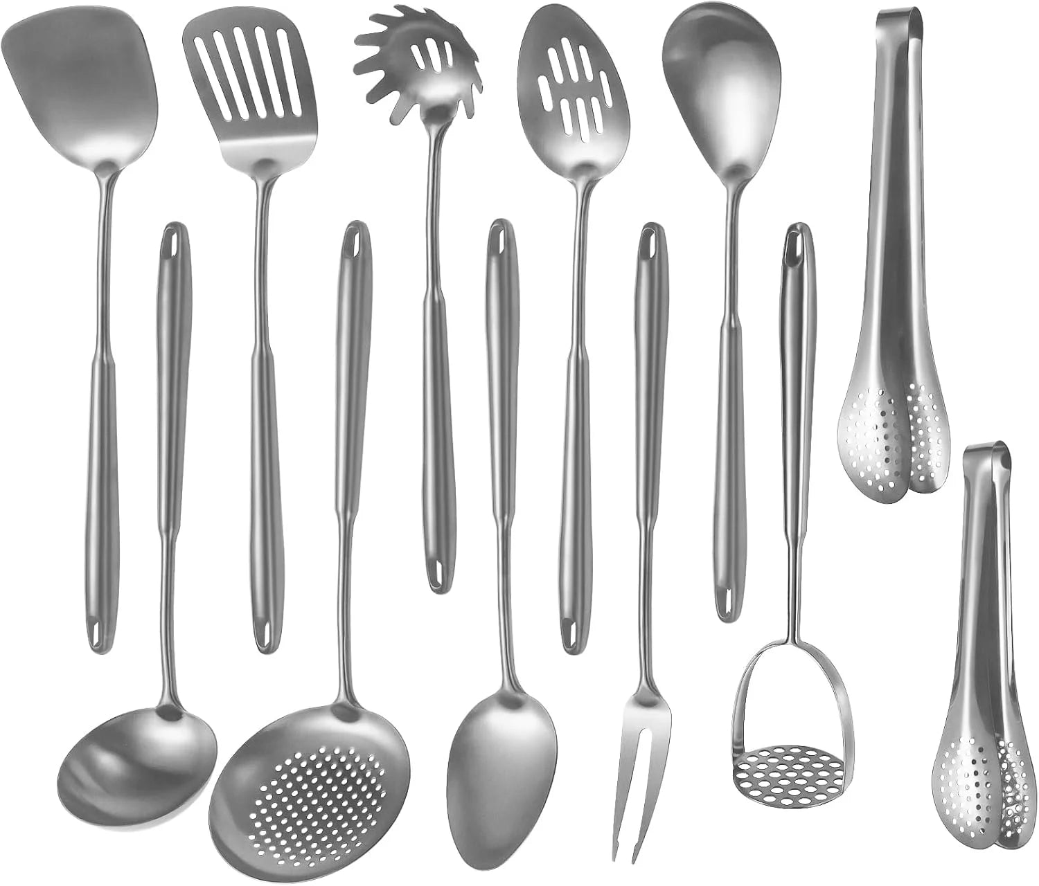 304 Stainless Steel Cooking Utensils,6 Pcs Kitchen Cooking Utensils Set with Spatula Solid Spoon Ladle Skimmer Spaghetti Spoon,Dishwasher Suitable – Durable Stainless Steel Construction for Streamlined Everyday Routines