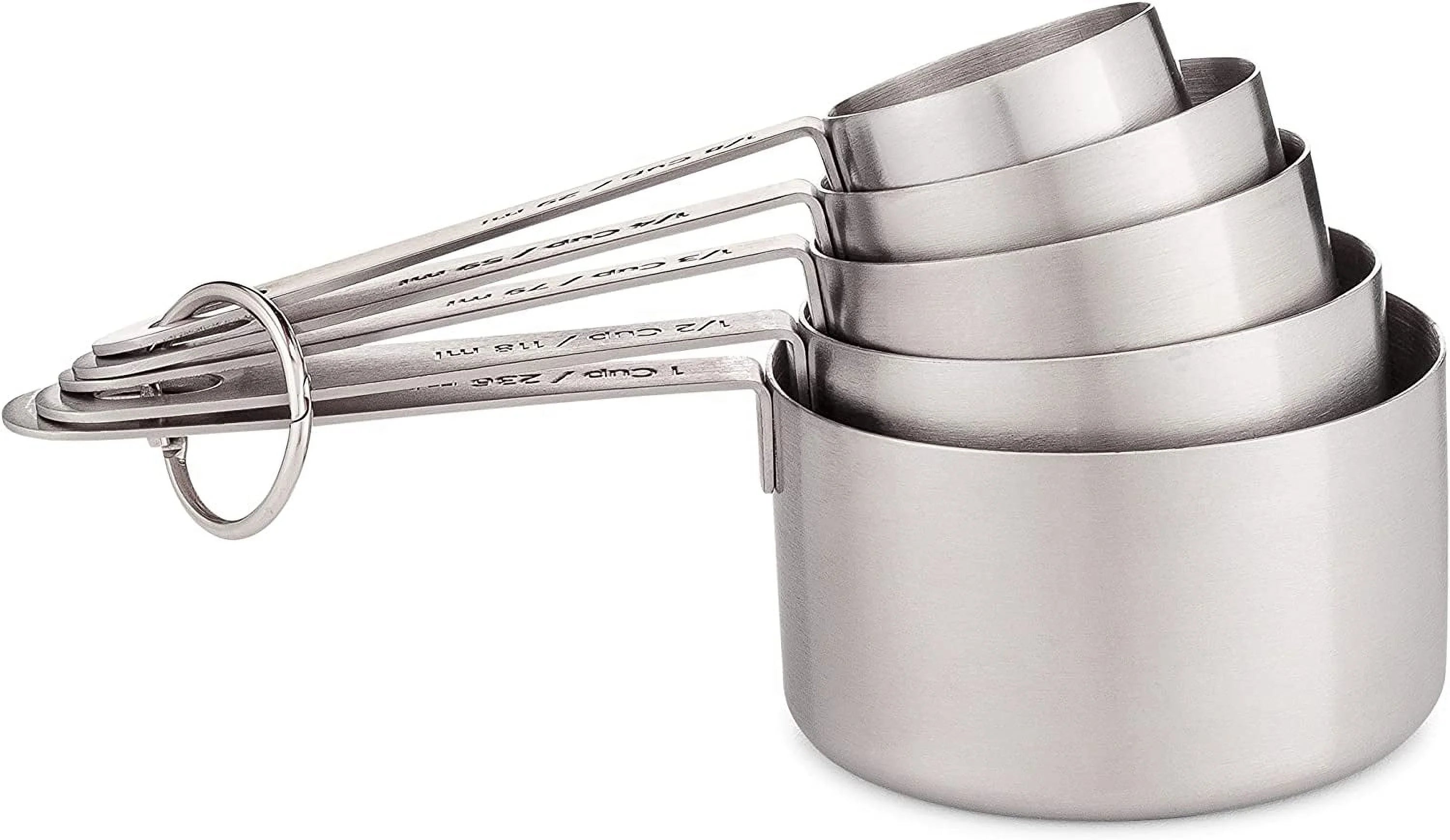Stainless Steel Measuring Cups Heavy-Duty 5-Piece Set with Storage Ring – Kitchen Measuring Tools – Durable Stainless Steel Construction for Streamlined Everyday Routines