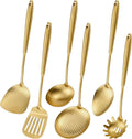 304 Stainless Steel Cooking Utensils,6 Pcs Kitchen Cooking Utensils Set with Spatula Solid Spoon Ladle Skimmer Spaghetti Spoon,Dishwasher Suitable(Gold) – Durable Stainless Steel Construction for Streamlined Everyday Routines