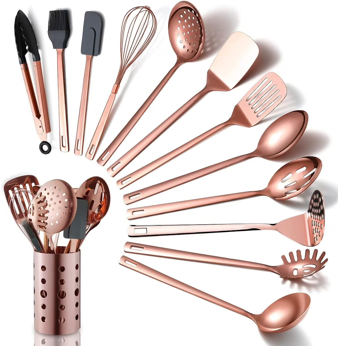 Copper Kitchen Utensils Set,13 Pieces Stainless Steel Cooking Utensils Set with – Durable Stainless Steel Construction for Streamlined Everyday Routines
