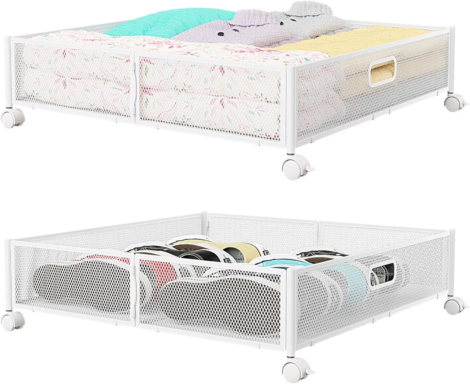 Under Bed Storage Containers with Wheels - Shoe Storage Organizer Drawer Tool-free Assembly Metal Underbed Storage Containers for Bedroom Clothes Shoes Blankets - 2Pack – Multiroom Organization Format for Streamlined Everyday Routines