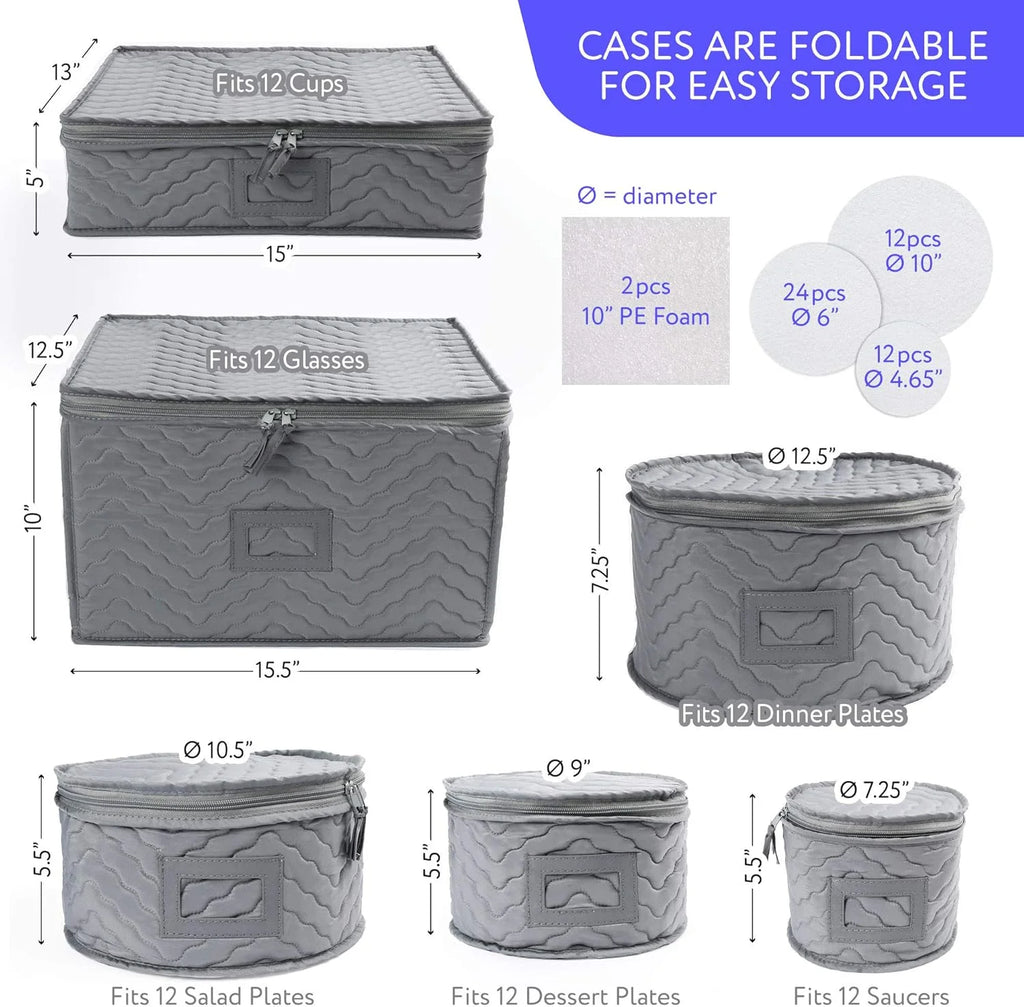 China Storage Containers - Quilted 6-Piece Set Storage Box- Stores Chinaware Stemware Dinnerware Dish Storage Service for 12 48 Pcs Felt Protectors Cardboard Dividers Included – Convenient Multi-Piece Set for Streamlined Everyday Routines