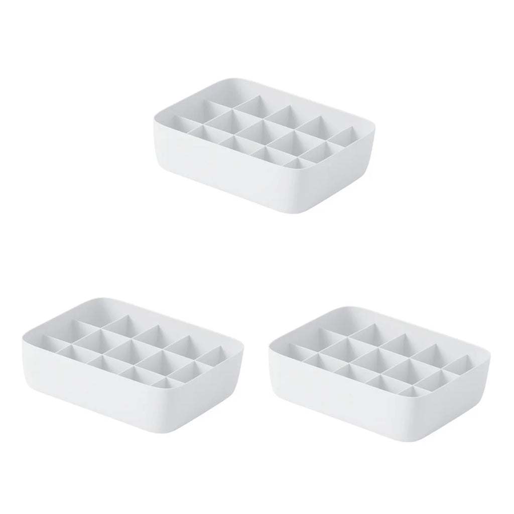 3pcs Underwear Storage Box Plastic Storage Basket Stackable Storage Container with 15-Compartment Divider for Bra Panties Socks(White) – Multiroom Organization Format for Streamlined Everyday Routines