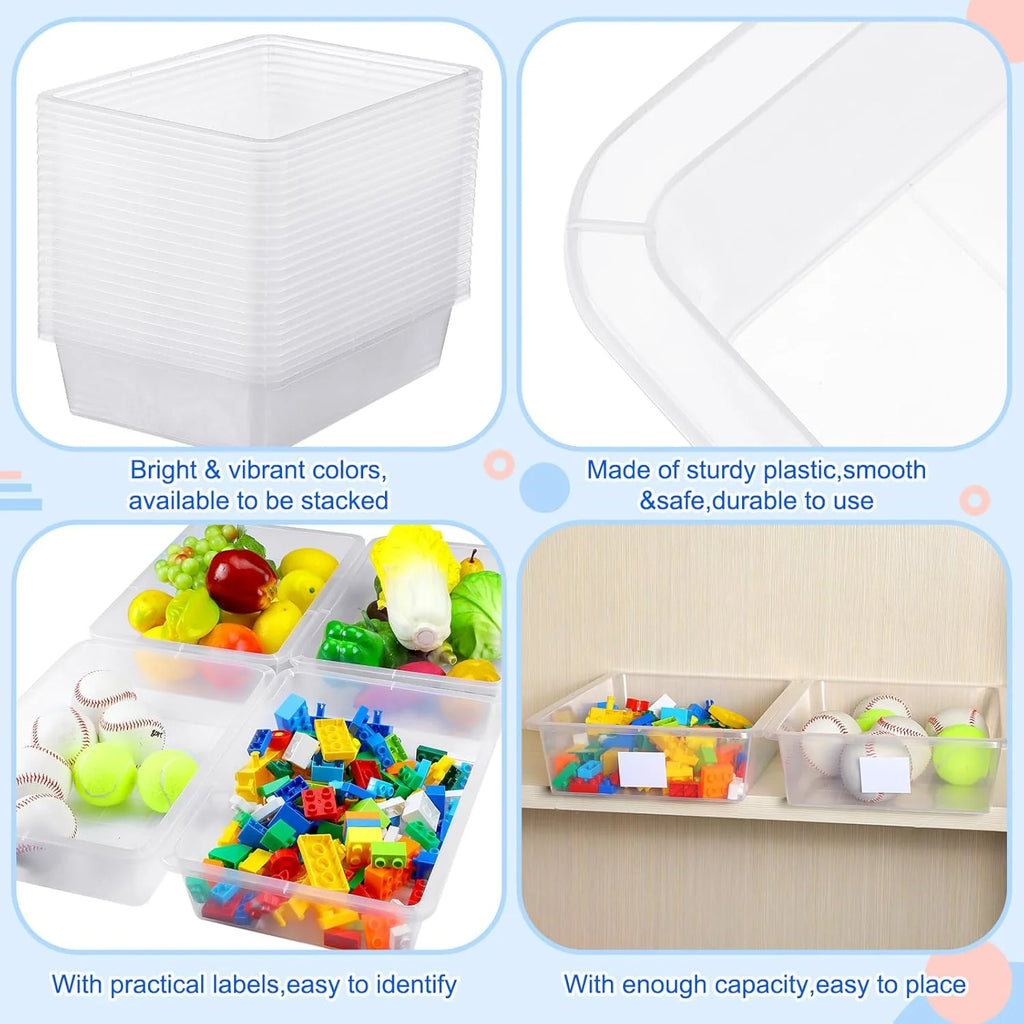 24 Pcs Plastic Cubby Storage Bins Classroom Cubby Organization with Self Adhesive Labels Bin Small Stackable Storage Containers Toy Book Box for School(14 x 10 x 3 Inch,Clear) – Multiroom Organization Format for Streamlined Everyday Routines