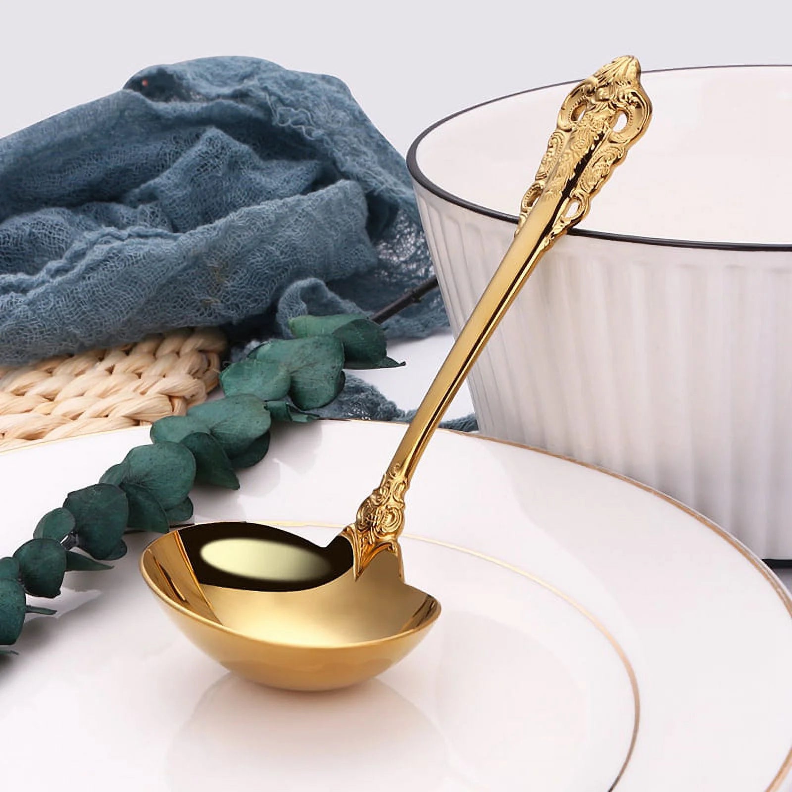 304 Stainless Steel Soup Ladle Cooking Tool Kitchen Gold Plated Spoon – Durable Stainless Steel Construction for Streamlined Everyday Routines