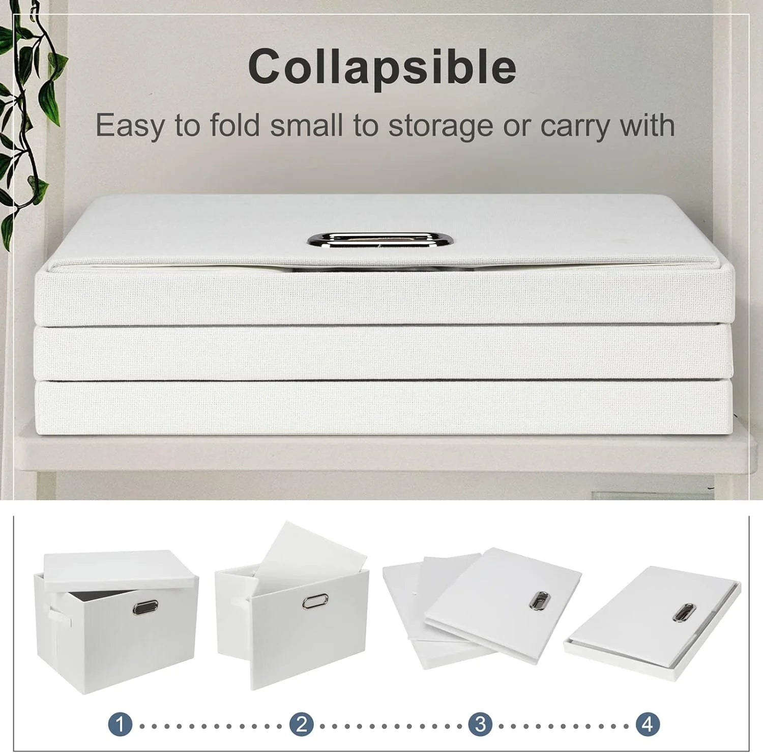 Large 17" 36 Quart Collapsible Stackable Storage Bins with Lids 3 Packs White Linen Fabric Closet Boxes with Lids Storage Cube Baskets Container Organizers for Bedroom Office(17 x12 x11) – Multiroom Organization Format for Streamlined Everyday Routines