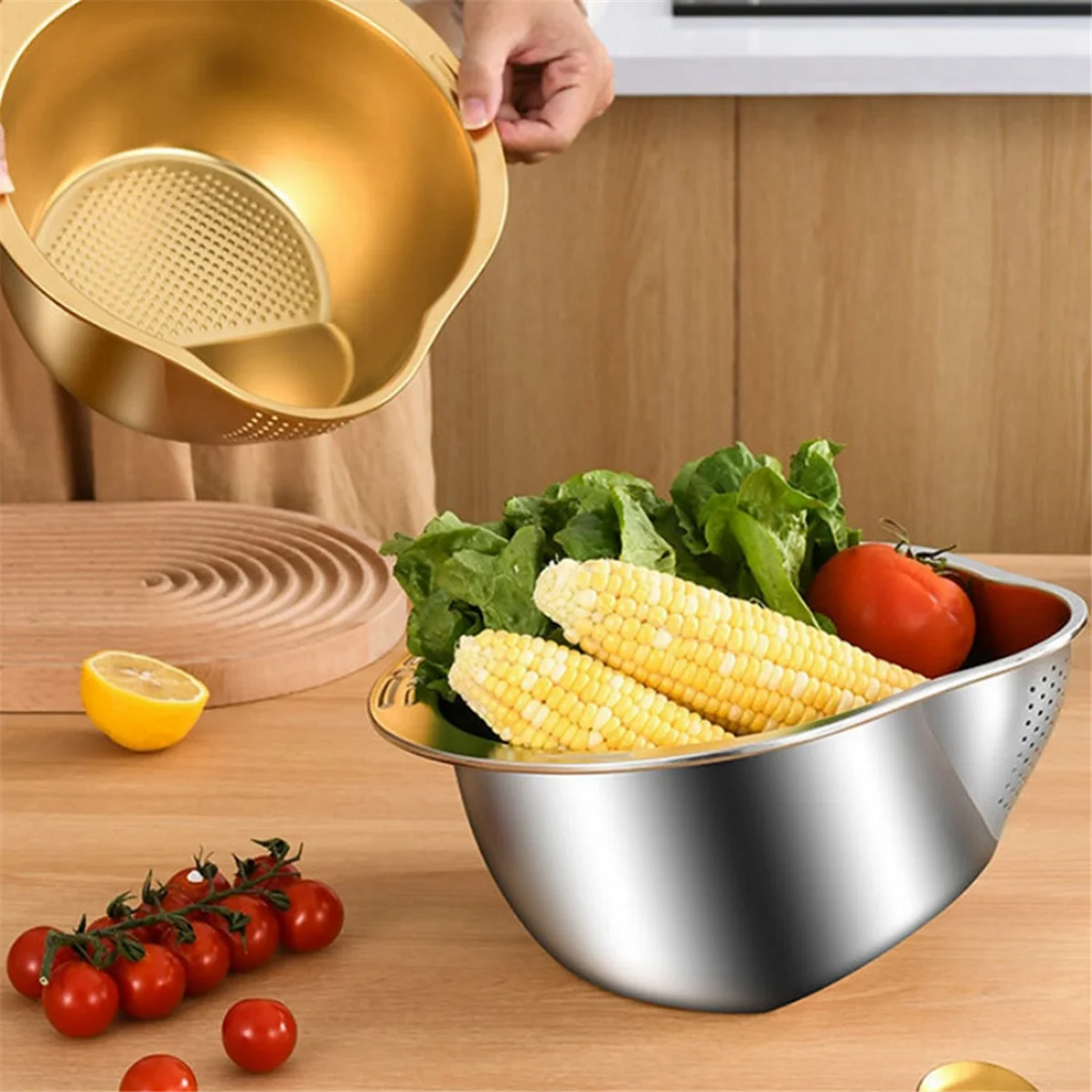 Rice Washer Strainer Bowl Stainless Steel Washing Colander Fruit and Vegetable Kitchen Tool A – Durable Stainless Steel Construction for Streamlined Everyday Routines