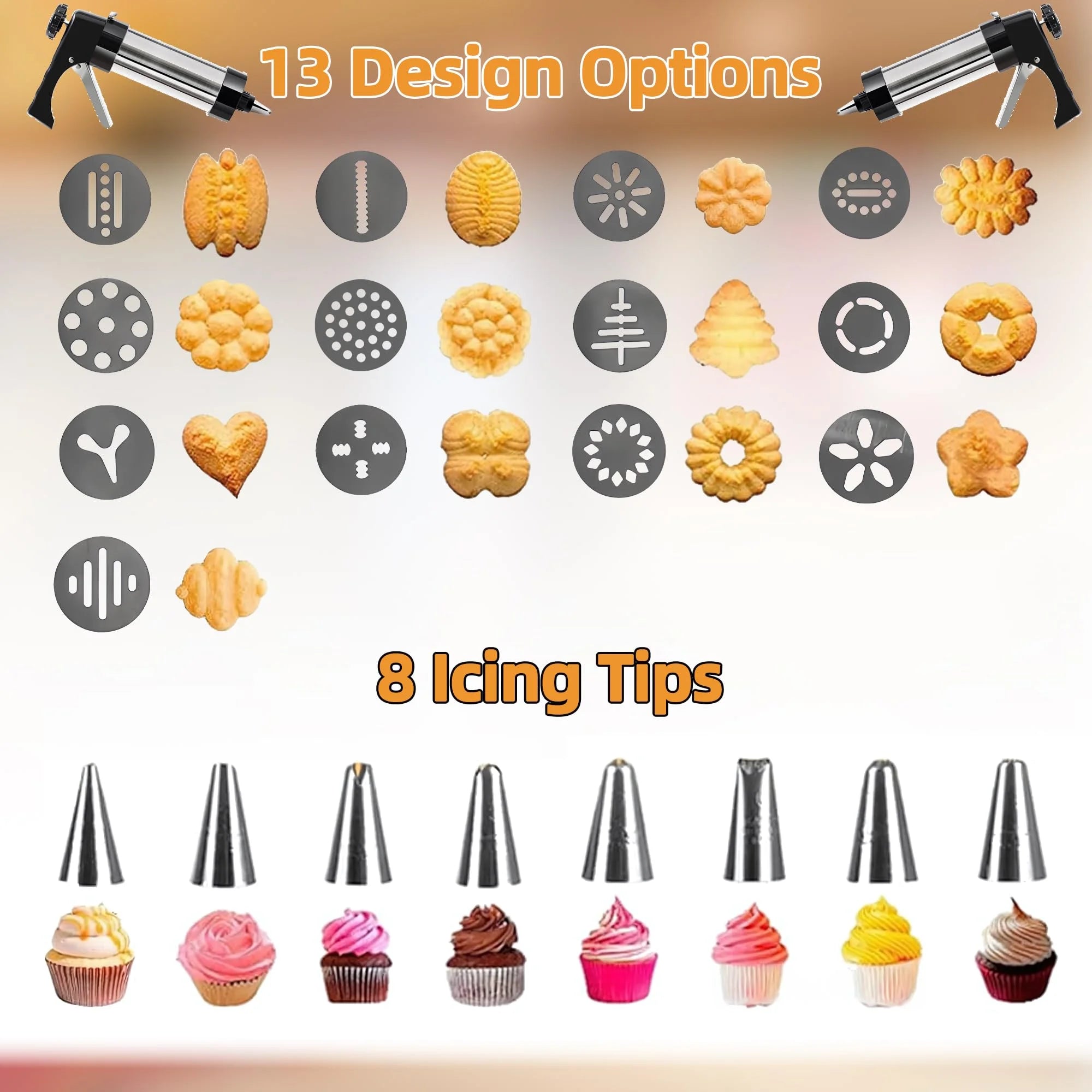 Stainless Steel Cookies Press Cookies Press for Baking,Cookie Press Gun Kit with 13 Cookie Discs and 8 Piping Tips for DIY cake Maker Decorating Baking Supplies – Durable Stainless Steel Construction for Streamlined Everyday Routines