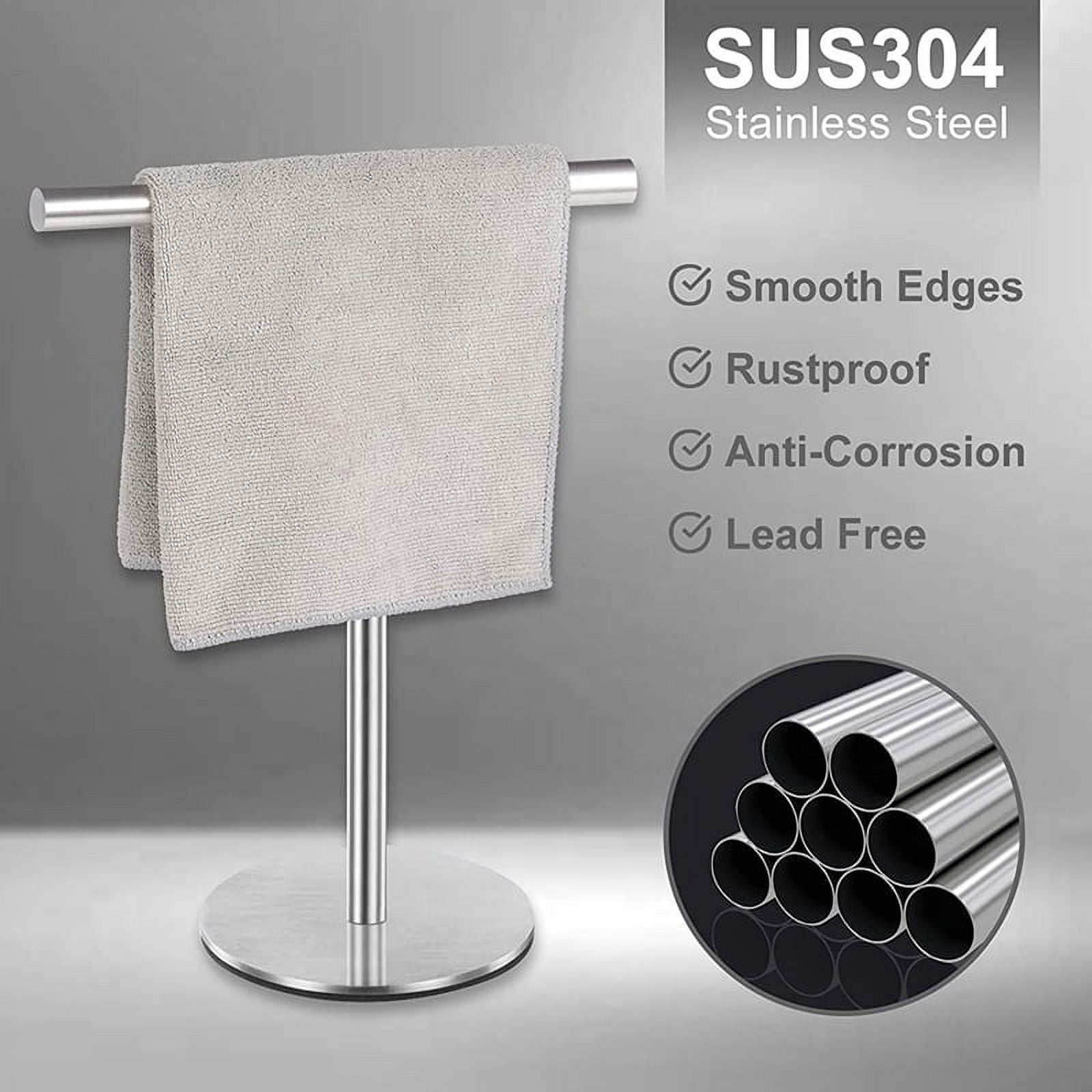 Brushed Standing Towel Rack Heavy Duty Base Stainless Steel T-Shaped Hand Towel Stand for Bathroom Kitchen. – Durable Stainless Steel Construction for Streamlined Everyday Routines