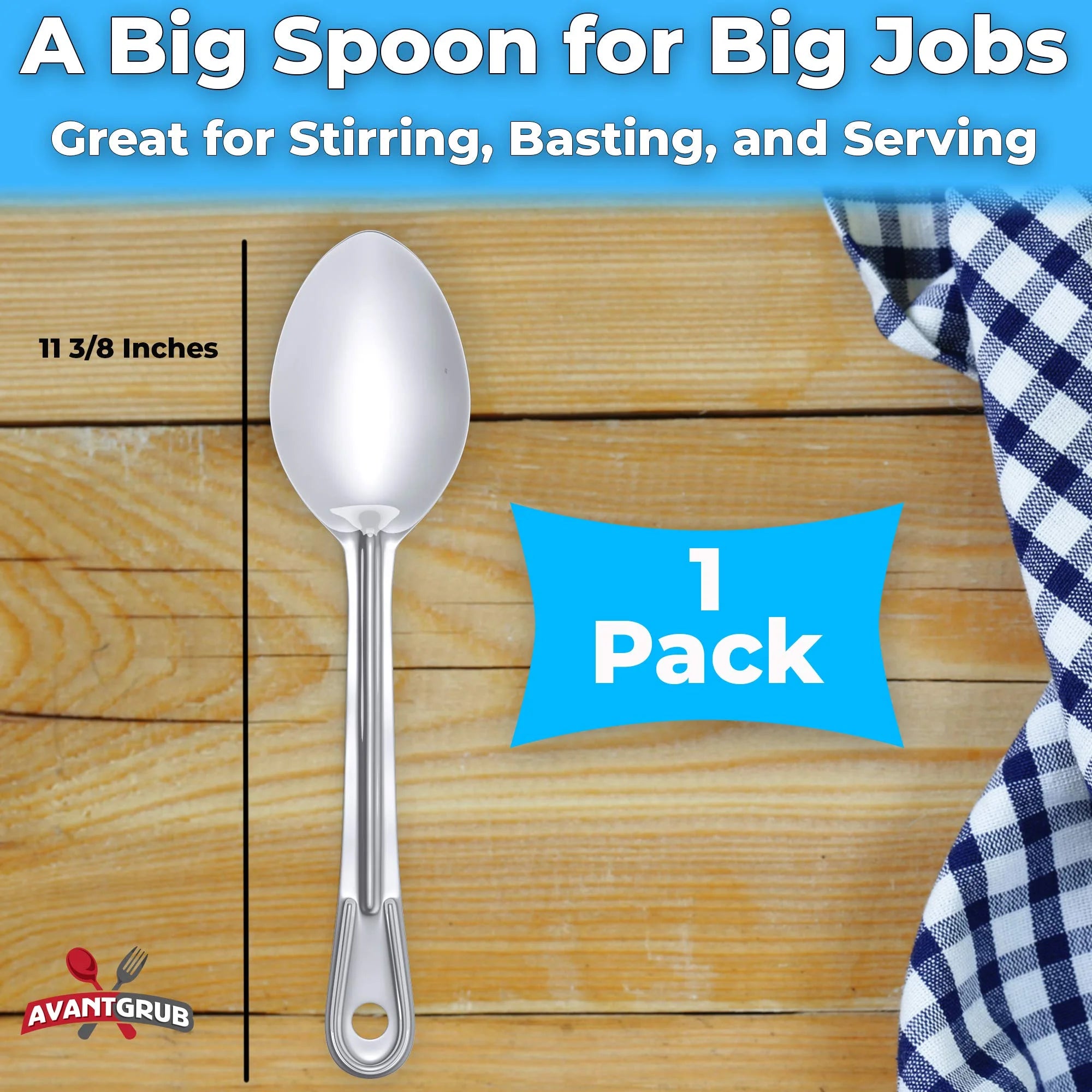 Super Strong 11 Inch Serving Spoon Ergonomic Stainless Steel Cooking Utensil Large Basting Spoon for Professional Restaurant Buffet Banquet Service and Home Chefs Silver – Durable Stainless Steel Construction for Streamlined Everyday Routines
