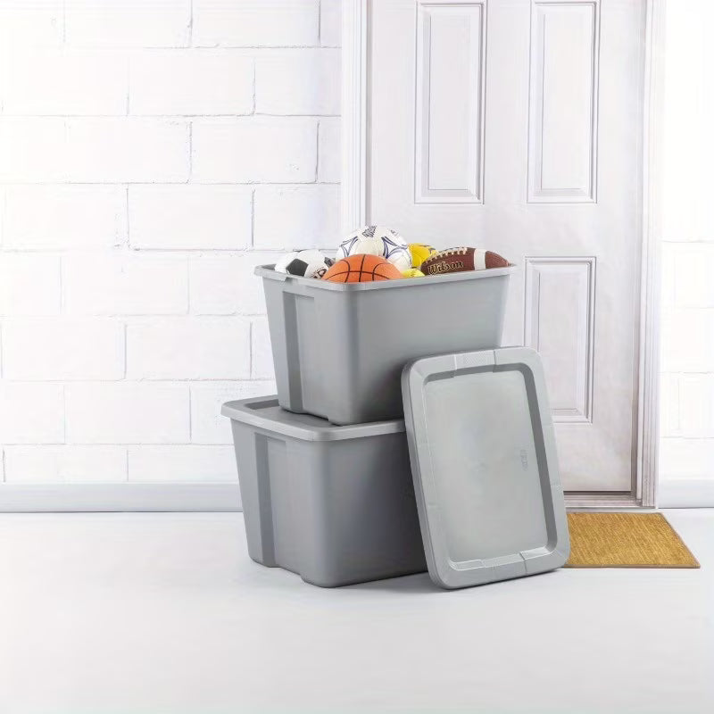 2-Pack 18 Gallon Heavy-Duty Plastic Storage Bins with Snap-On Lids - Durable Stackable Gray Organizers for Home Garage Pantry & Office - Space-Saving Rectangular Design with Reinforced Handles – Stackable Organization for Streamlined Everyday Routines